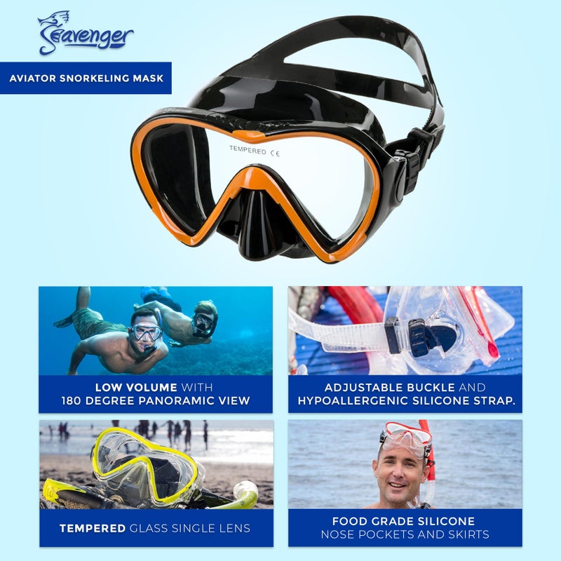 Seavenger Diving Dry Top Snorkel Set with Trek Fin, Single Lens Mask and Gear Bag, L/XL - Size 9 to 13, Gray/Black - Image 4